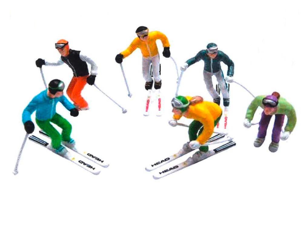 Miniatures de 6 figurines debout à ski - 1:32