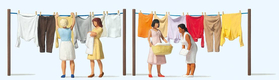 Figurines : Femmes étendant le linge - 1:87 H0 - Preiser 10741